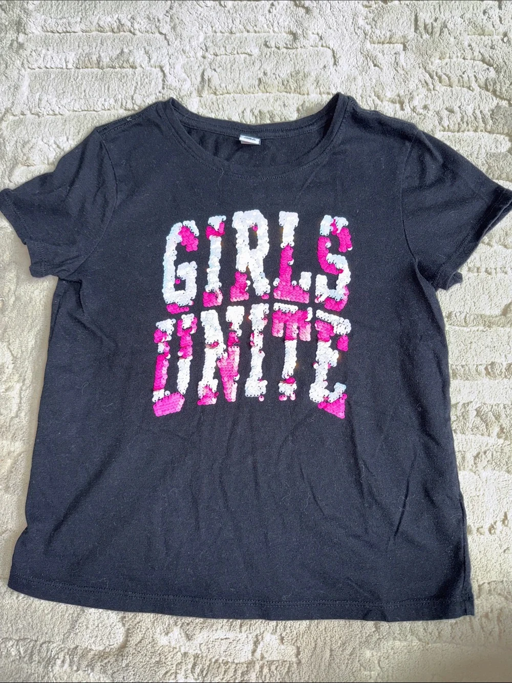 Old navy black flippy sequin “girls unite” tshirt L 10/12